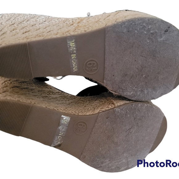 Just fab espadrille wedge sandles shoes with ankle strap size 6.5 4"heel  black - Picture 5 of 7